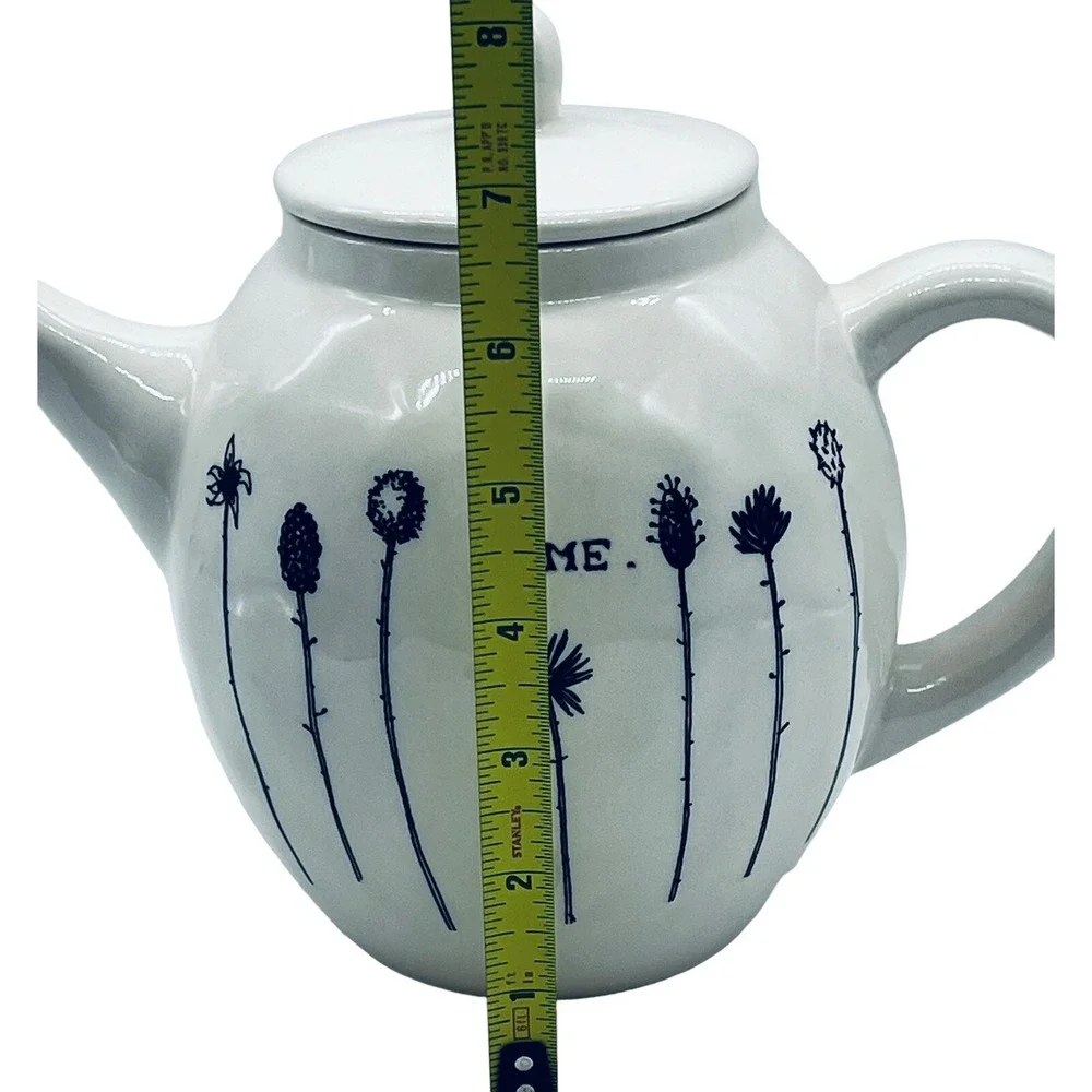 Early Rae‎ Dunn HOME Teapot Magenta M Typewriter Font Wildflowers White Black